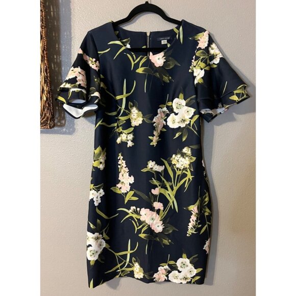 Tommy Hilfiger Dress 14 Black Pink Floral Short Sleeve Stretch Career Church - Picture 8 of 9